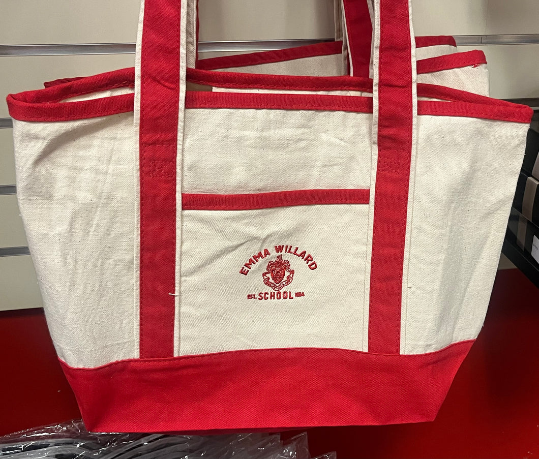 TOTE BAG AVEC ÉCUSSON BRODÉ EN ROUGE